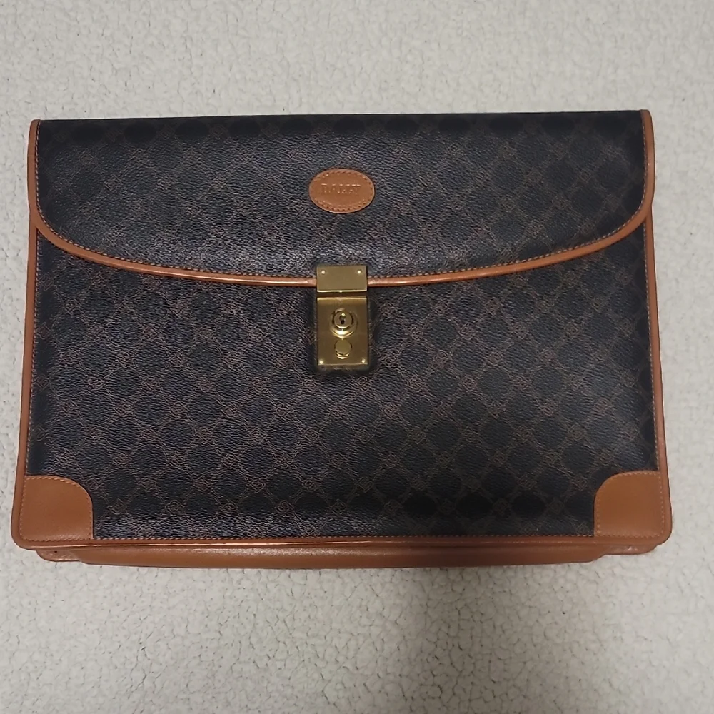 Bally Black and Brown Patterned Briefcase